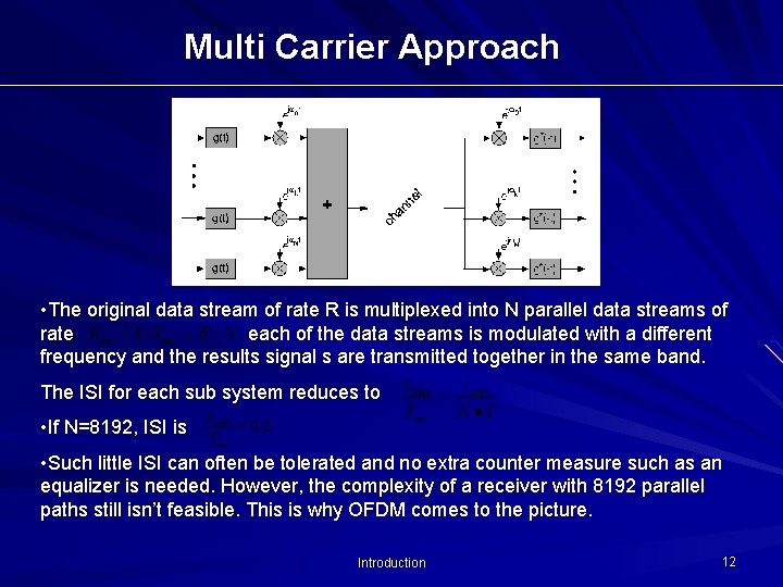 Multi Carrier Approach • The original data stream of rate R is multiplexed into Multi Carrier Approach • The original data stream of rate R is multiplexed into