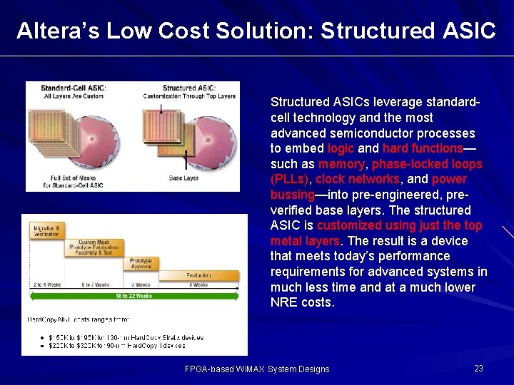 Altera’s Low Cost Solution: Structured ASICs leverage standardcell technology and the most advanced semiconductor Altera’s Low Cost Solution: Structured ASICs leverage standardcell technology and the most advanced semiconductor