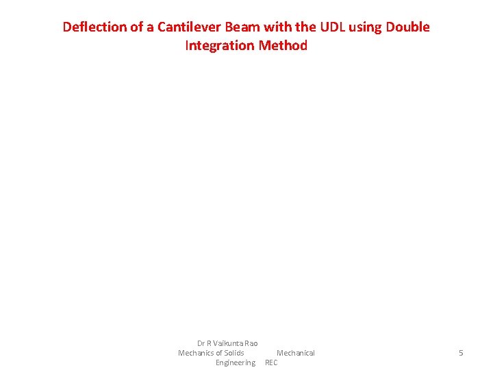 Deflection of a Cantilever Beam with the UDL using Double Integration Method Dr R