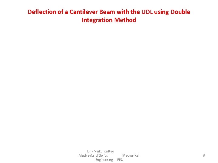 Deflection of a Cantilever Beam with the UDL using Double Integration Method Dr R