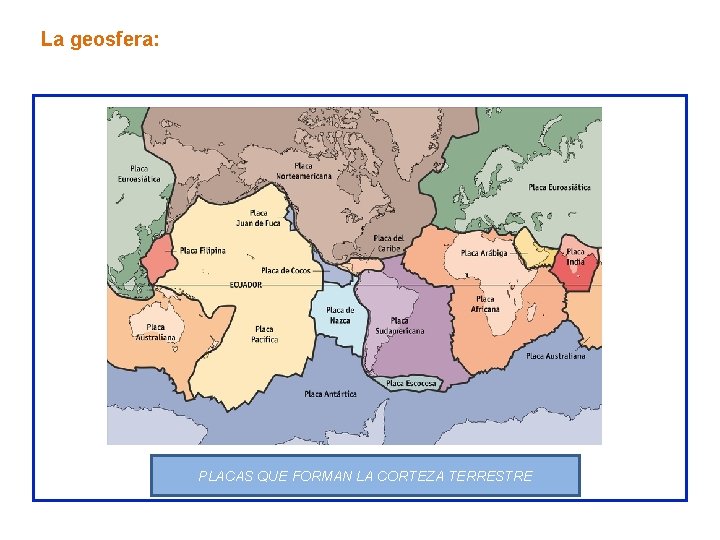 La geosfera: PLACAS QUE FORMAN LA CORTEZA TERRESTRE 