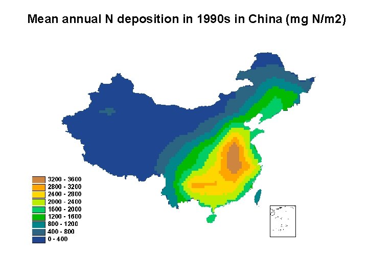 Mean annual N deposition in 1990 s in China (mg N/m 2) 