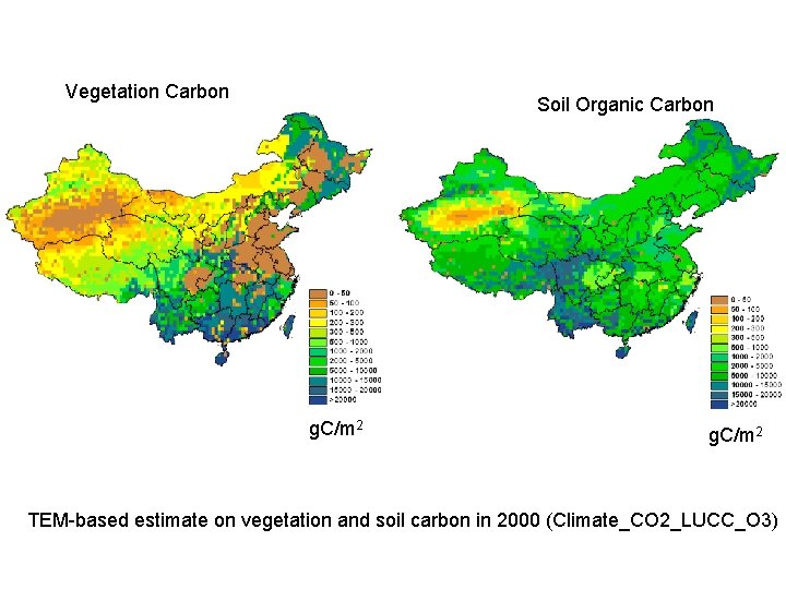 Vegetation Carbon Soil Organic Carbon g. C/m 2 TEM-based estimate on vegetation and soil