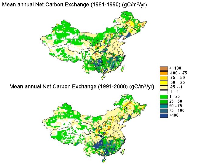 Mean annual Net Carbon Exchange (1981 -1990) (g. C/m 2/yr) Mean annual Net Carbon
