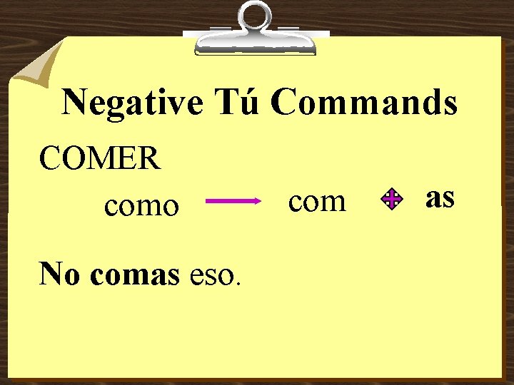 Negative Tú Commands COMER como No comas eso. com as 