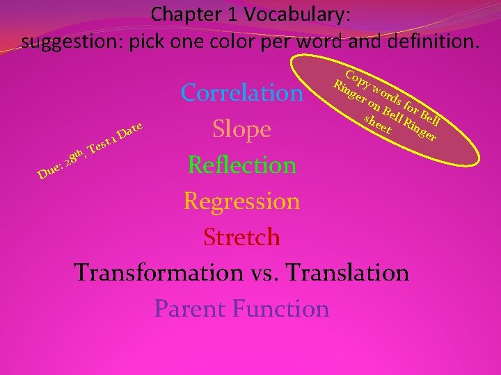 Chapter 1 Vocabulary: suggestion: pick one color per word and definition. Co Rin py