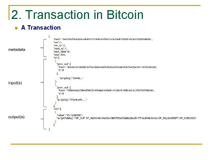 2. Transaction in Bitcoin n A Transaction 