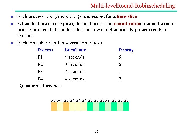 Multi level. Round Robinscheduling n n n Each process at a given priority is