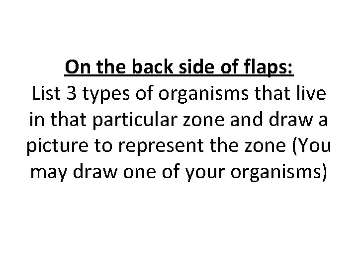 On the back side of flaps: List 3 types of organisms that live in