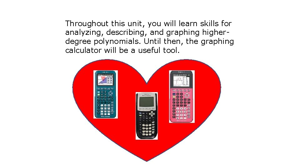 Throughout this unit, you will learn skills for analyzing, describing, and graphing higherdegree polynomials.