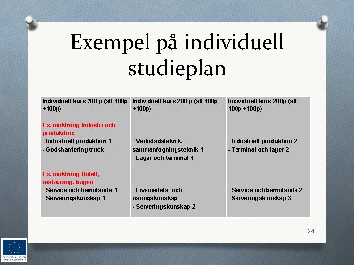 Exempel på individuell studieplan Individuell kurs 200 p (alt 100 p +100 p) Individuell