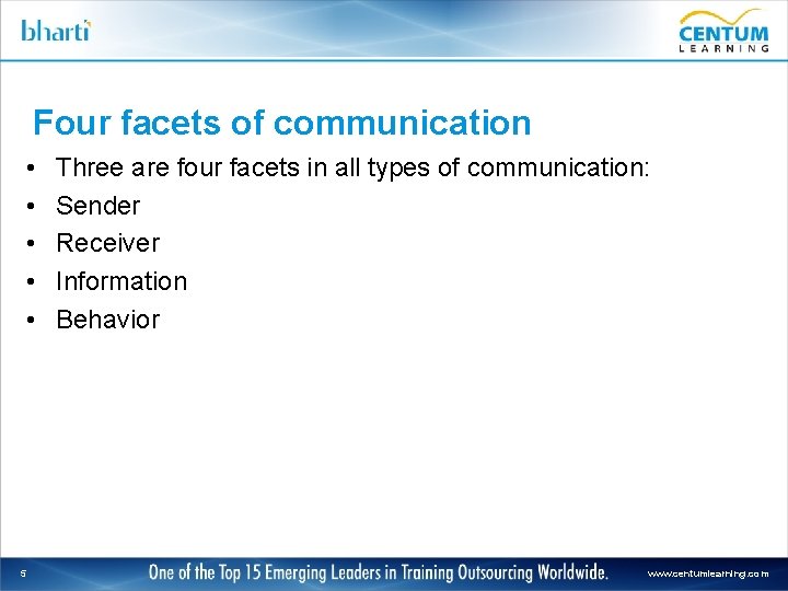Four facets of communication • • • 5 Three are four facets in all