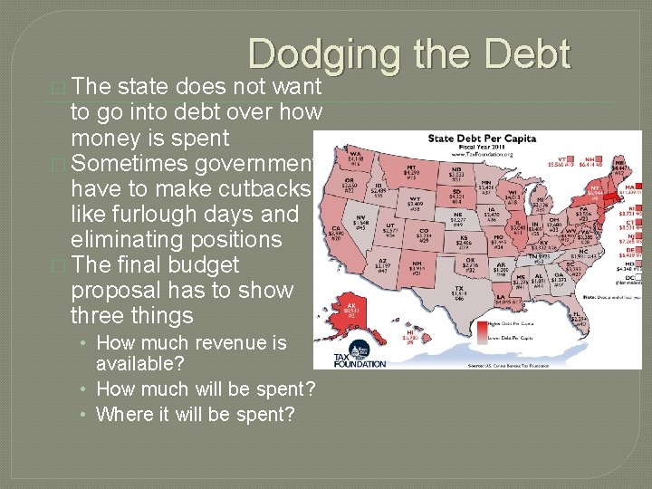 � The Dodging the Debt state does not want to go into debt over