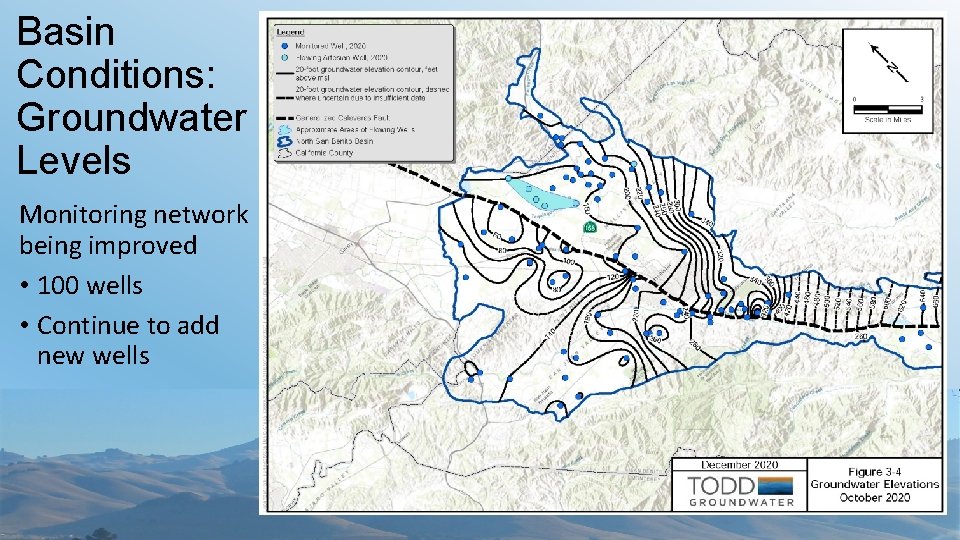 Basin Conditions: Groundwater Levels Monitoring network being improved • 100 wells • Continue to