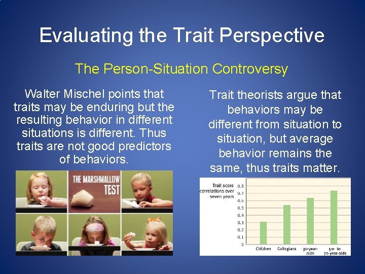 Evaluating the Trait Perspective The Person-Situation Controversy Walter Mischel points that traits may be