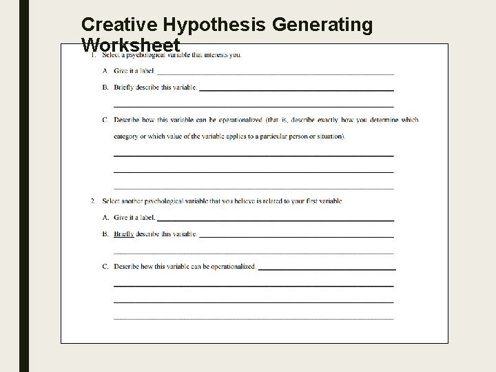 Creative Hypothesis Generating Worksheet 