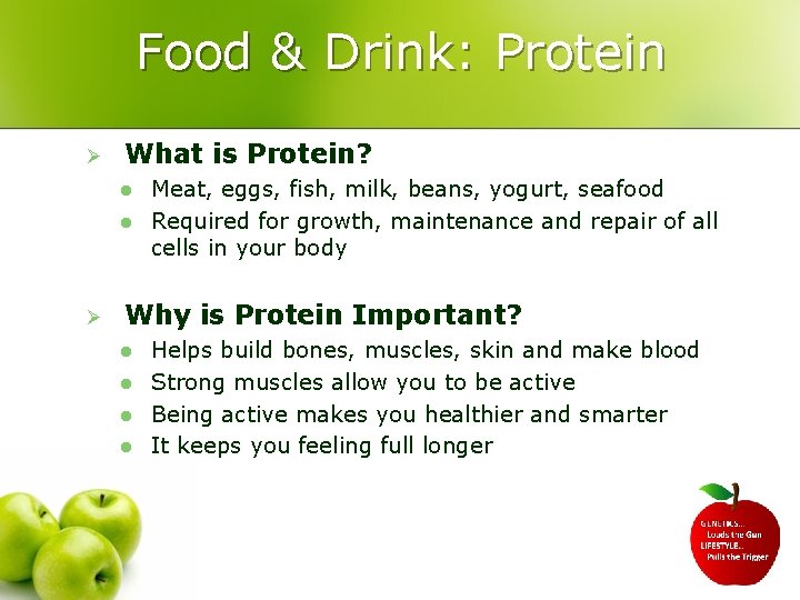 Food & Drink: Protein Ø What is Protein? l l Ø Meat, eggs, fish,