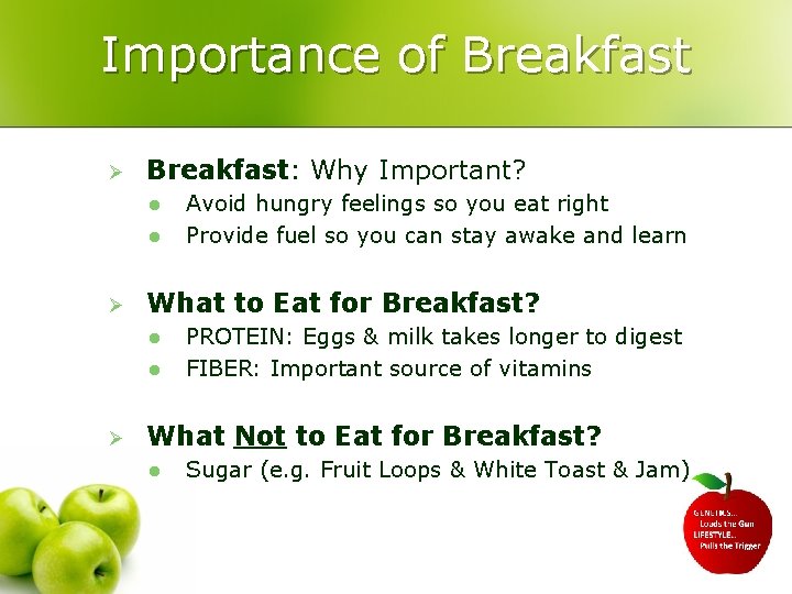 Importance of Breakfast Ø Breakfast: Why Important? l l Ø What to Eat for