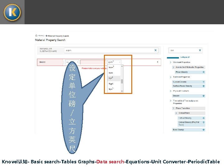 设 定 单 位 磅 / 立 方 英 尺 Knovel认知- Basic search-Tables Graphs-Data