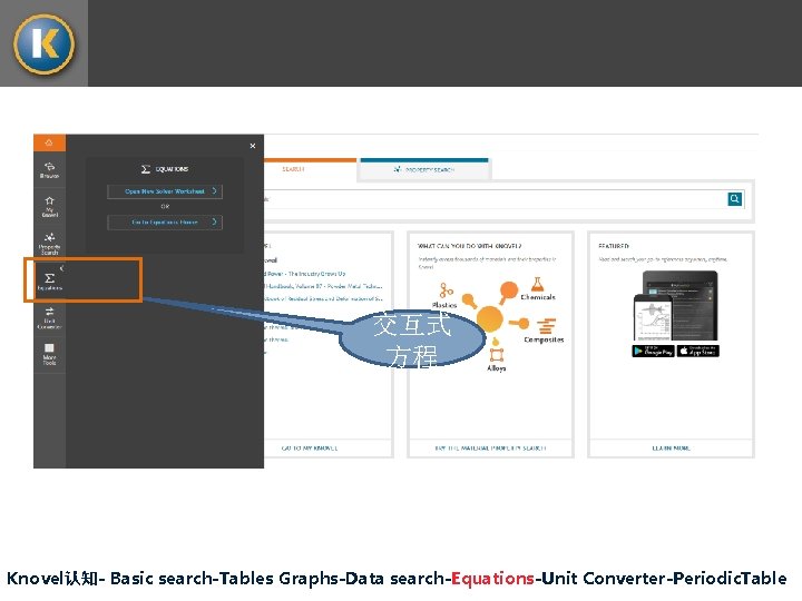 交互式 方程 Knovel认知- Basic search-Tables Graphs-Data search-Equations-Unit Converter-Periodic. Table 