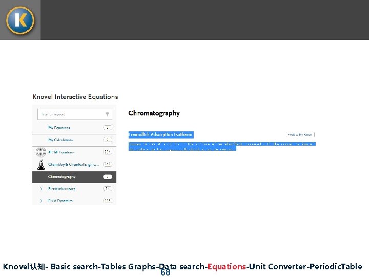 Knovel认知- Basic search-Tables Graphs-Data search-Equations-Unit Converter-Periodic. Table 68 