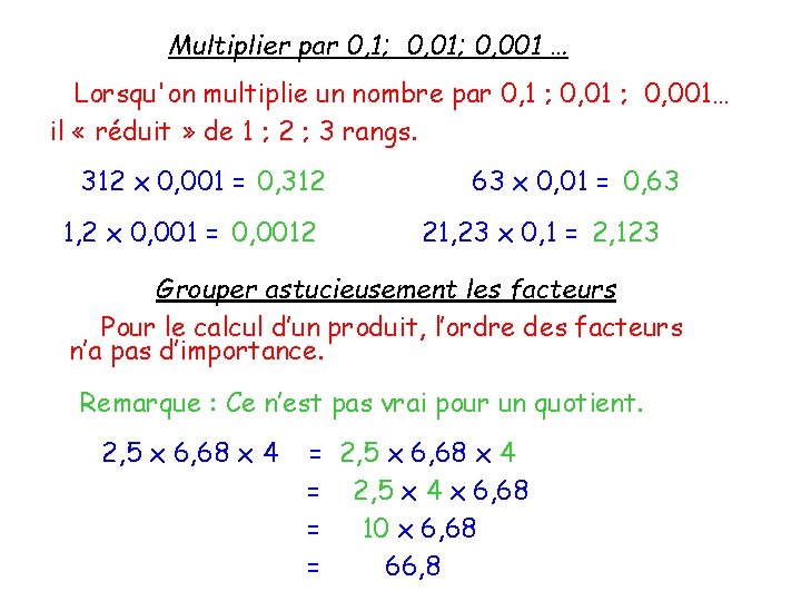 Multiplier par 0, 1; 0, 001 … Lorsqu'on multiplie un nombre par 0, 1
