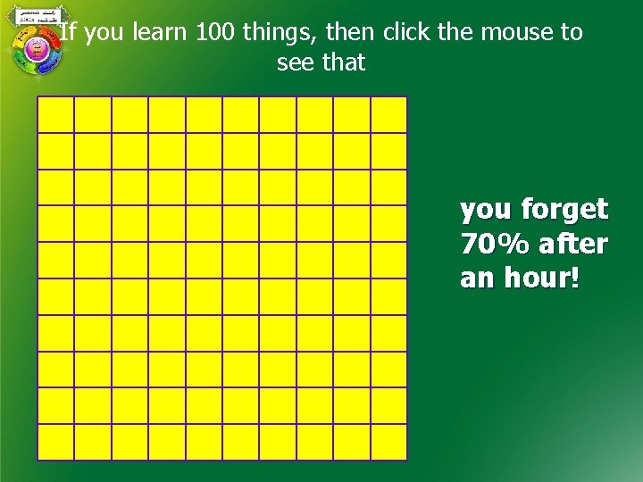If you learn 100 things, then click the mouse to see that you forget