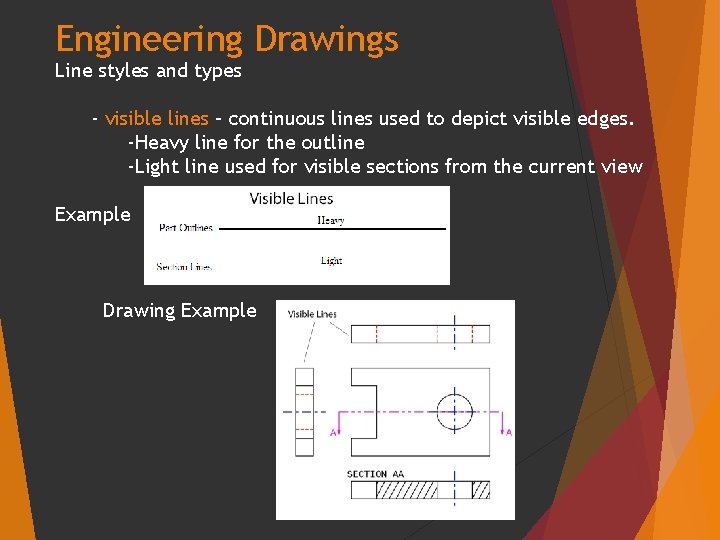 Engineering Drawings Line styles and types - visible lines – continuous lines used to