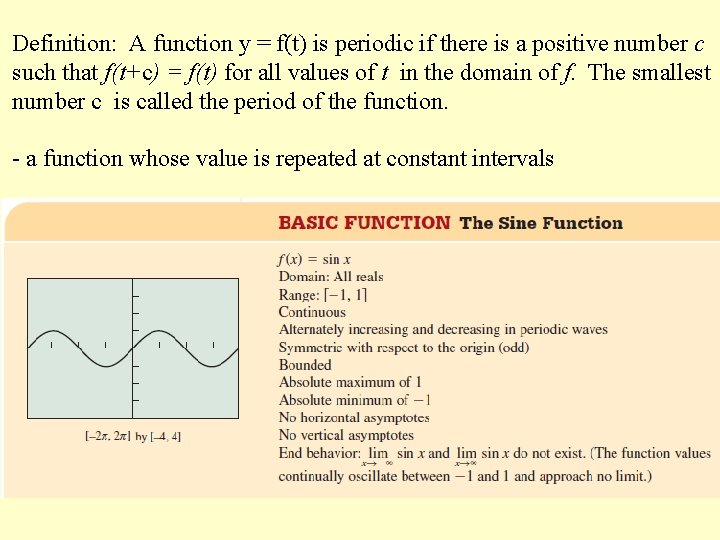 Definition: A function y = f(t) is periodic if there is a positive number