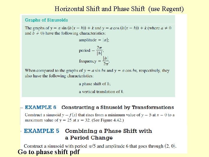 Horizontal Shift and Phase Shift (use Regent) Go to phase shift pdf 
