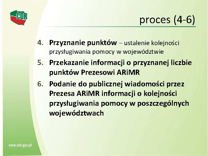 proces (4 -6) 4. Przyznanie punktów – ustalenie kolejności przysługiwania pomocy w województwie 5.