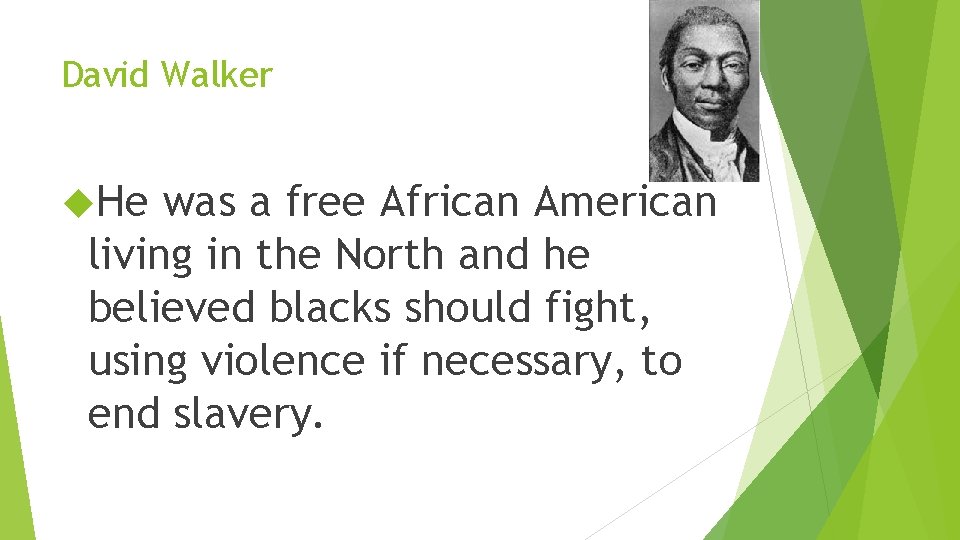 David Walker He was a free African American living in the North and he