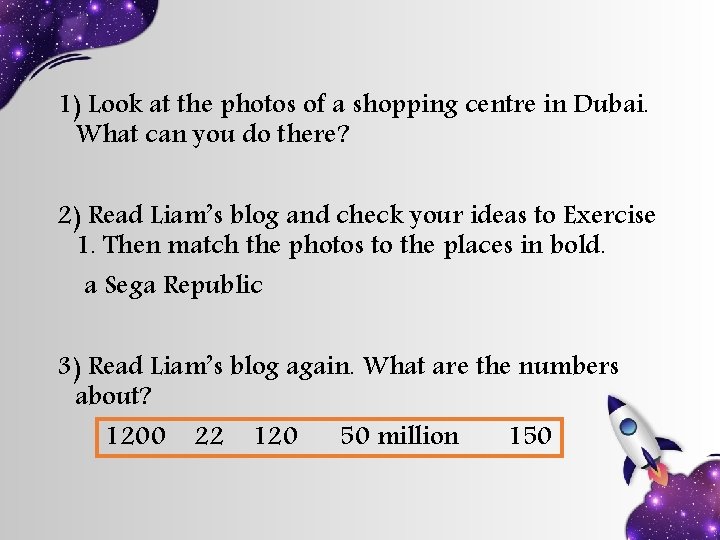 1) Look at the photos of a shopping centre in Dubai. What can you 1) Look at the photos of a shopping centre in Dubai. What can you