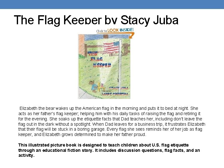 The Flag Keeper by Stacy Juba Elizabeth the bear wakes up the American flag