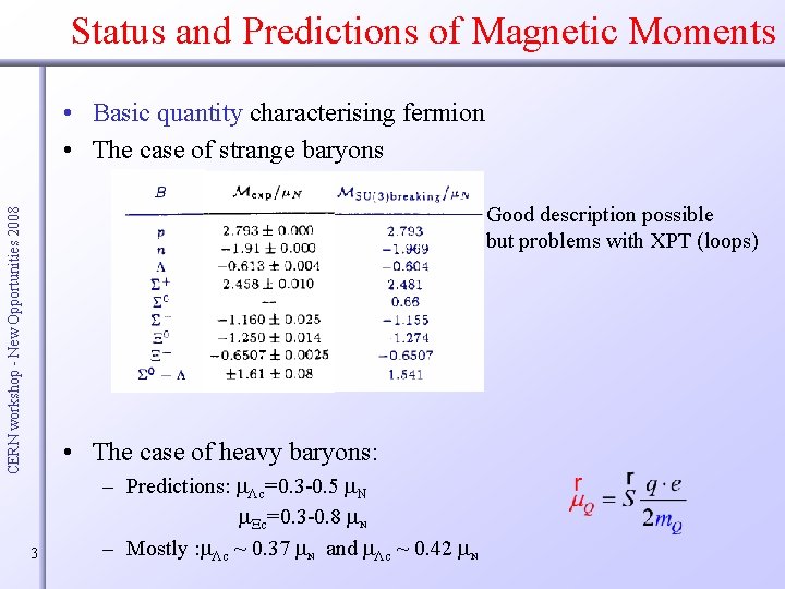 Status and Predictions of Magnetic Moments • Basic quantity characterising fermion • The case