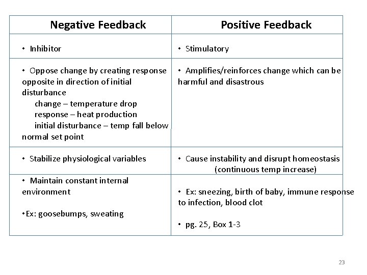 Negative Feedback Positive Feedback • Inhibitor • Stimulatory • Oppose change by creating response