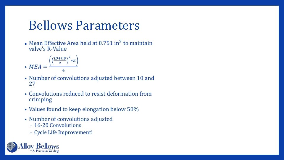 Bellows Parameters • 
