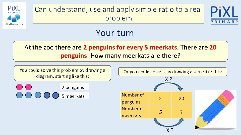 Can understand, use and apply simple ratio to a real problem Your turn At