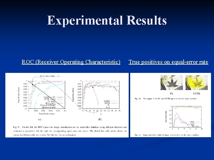 Experimental Results ROC (Receiver Operating Characteristic) True positives on equal-error rate 