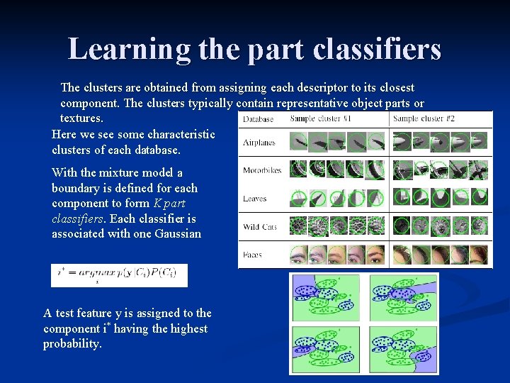 Learning the part classifiers The clusters are obtained from assigning each descriptor to its