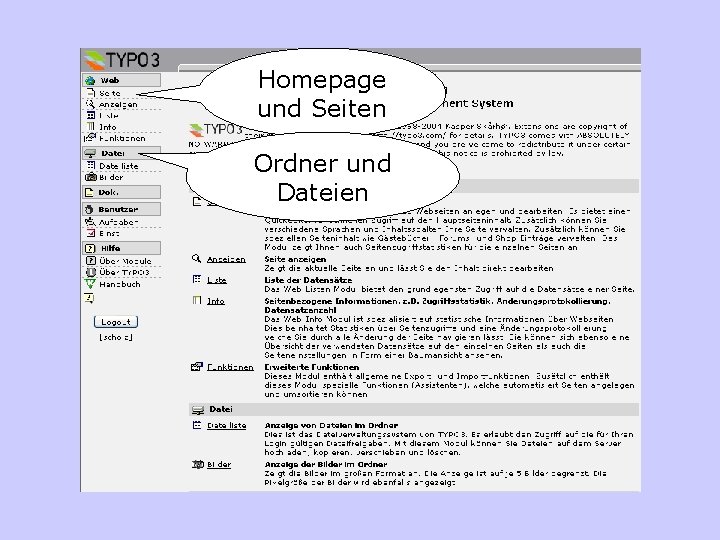 Homepage und Seiten Ordner und Dateien 