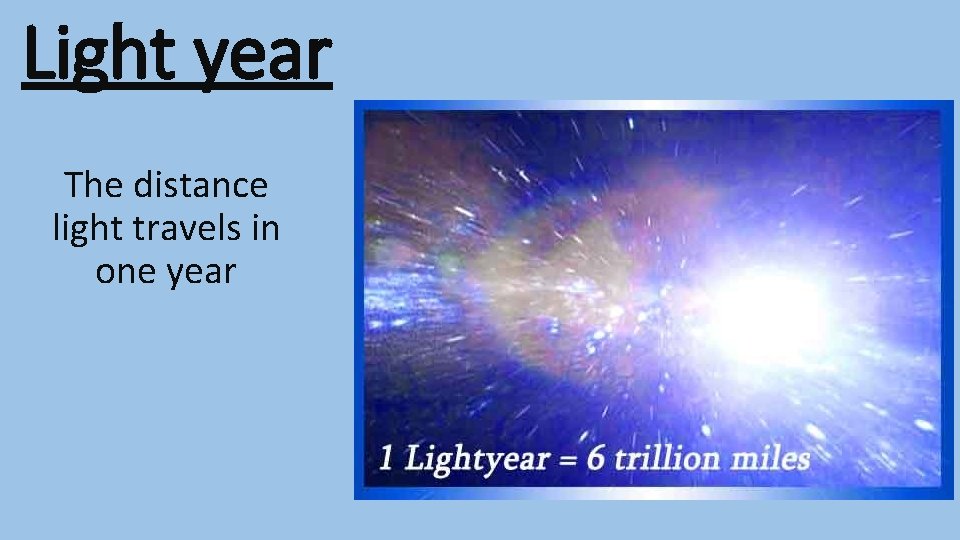 Light year The distance light travels in one year 