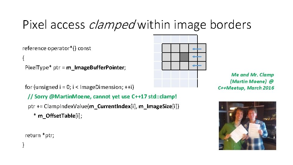 Pixel access clamped within image borders reference operator*() const { Pixel. Type* ptr =
