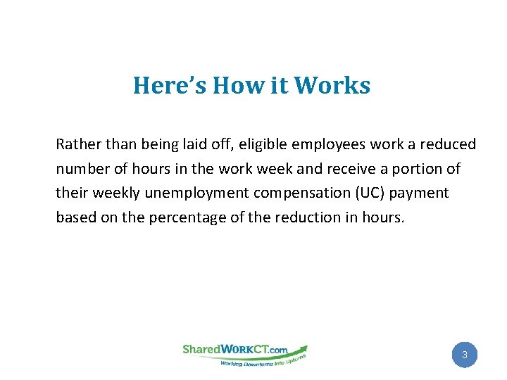 Here’s How it Works Rather than being laid off, eligible employees work a reduced