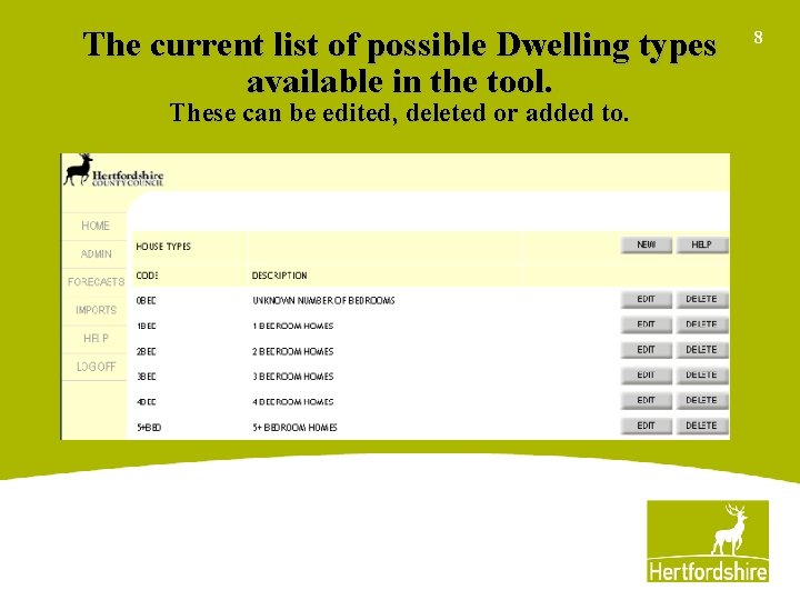 The current list of possible Dwelling types available in the tool. These can be
