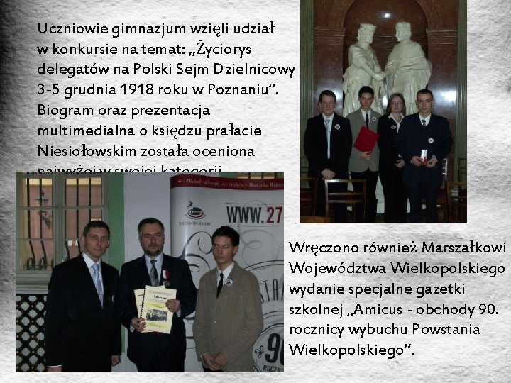 Uczniowie gimnazjum wzięli udział w konkursie na temat: „Życiorys delegatów na Polski Sejm Dzielnicowy