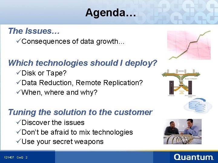 Agenda… The Issues… üConsequences of data growth… Which technologies should I deploy? üDisk or