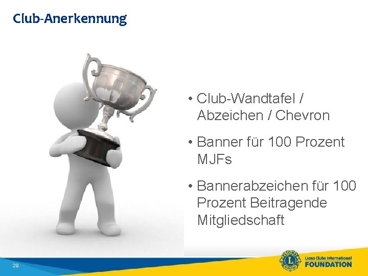 Club-Anerkennung • Club-Wandtafel / Abzeichen / Chevron • Banner für 100 Prozent MJFs •