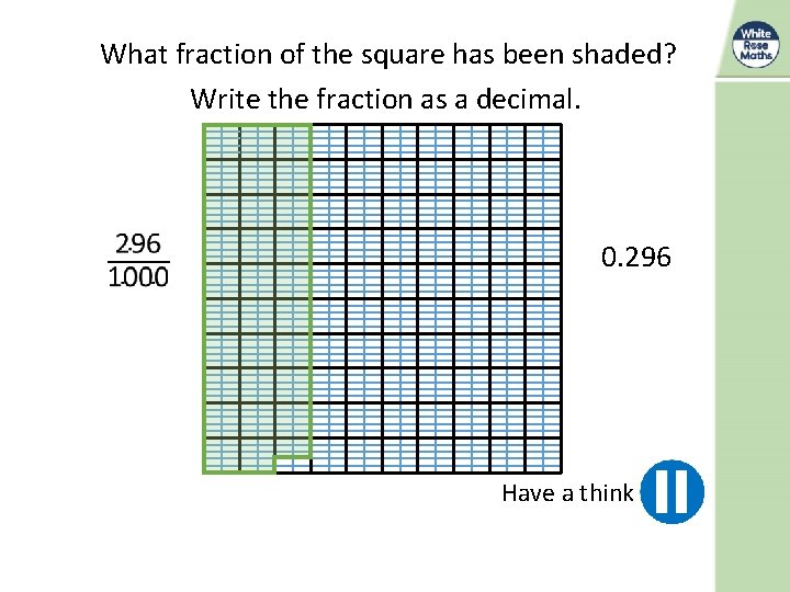 What fraction of the square has been shaded? Write the fraction as a decimal.