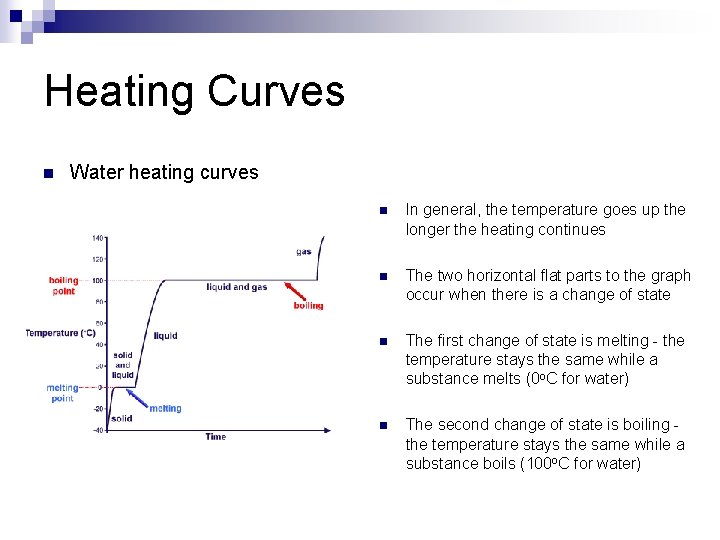 Heating Curves n Water heating curves n In general, the temperature goes up the